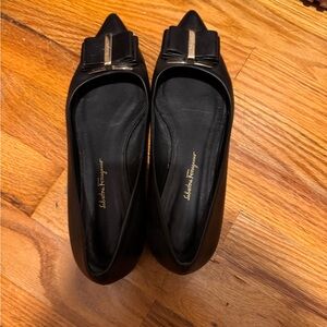 Salvatore Ferragamo Black Flats with Bow Accent